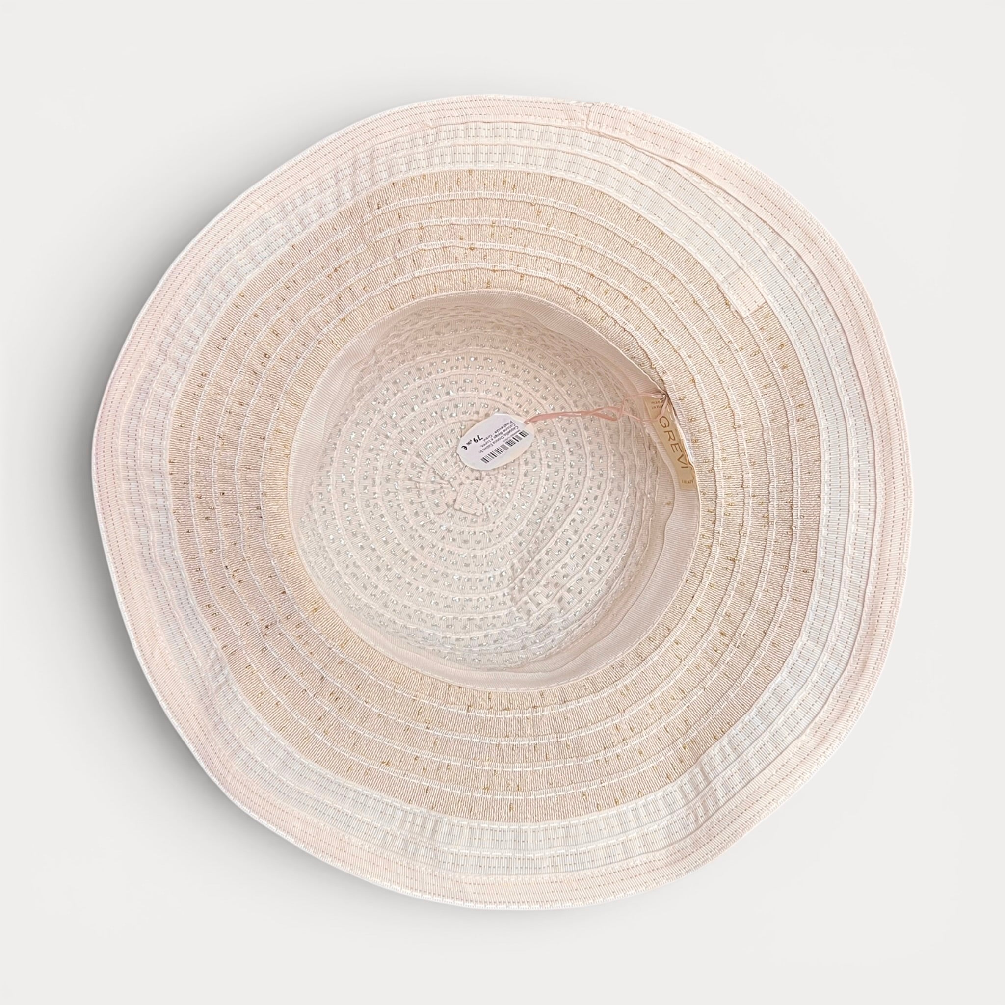 Cappello Donna Estivo In Cotone Beige e Lurex, Pieghevole - Grevi