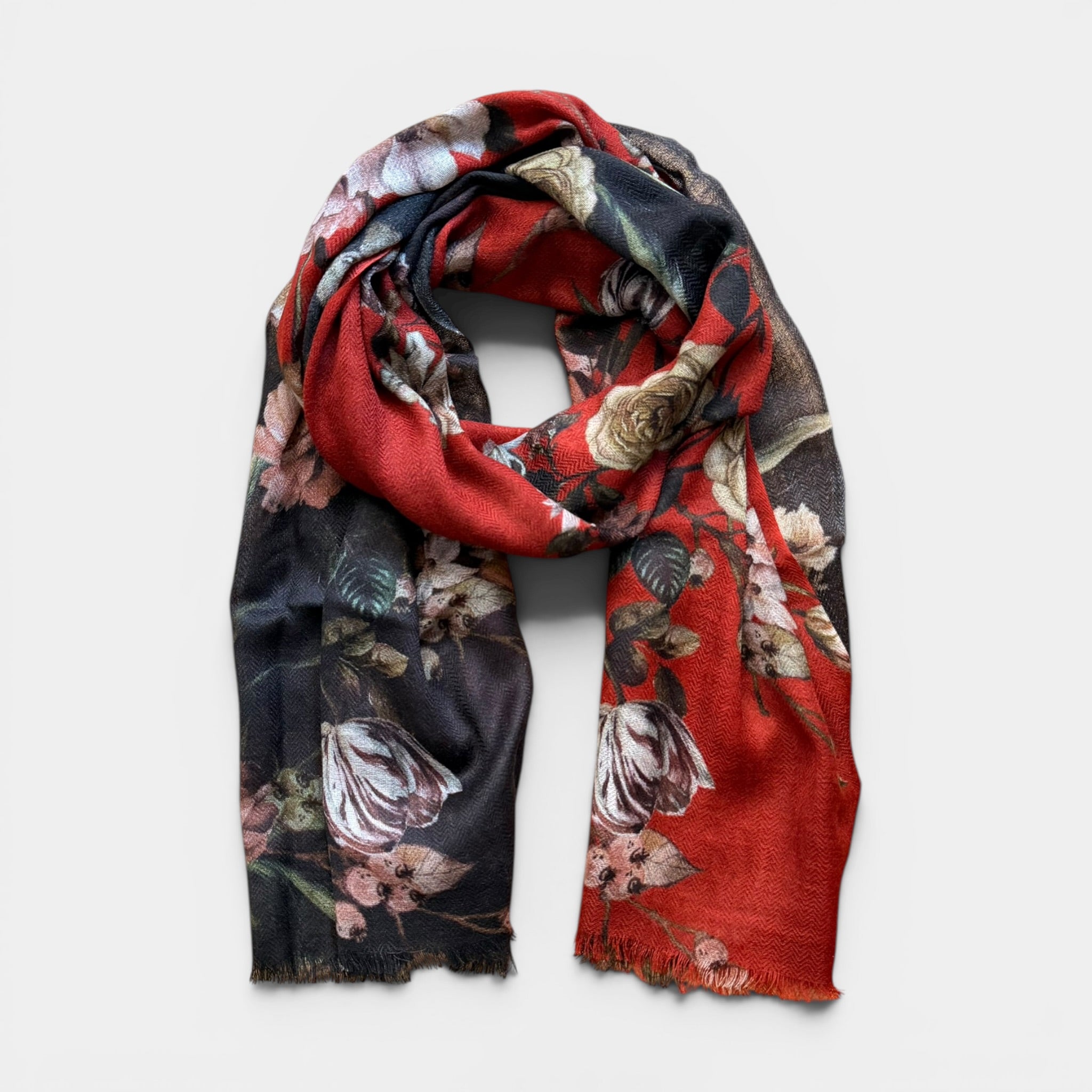 Sciarpa Stola Da Donna In Tessuto Sottile Di Pura Lana Merinos  70x180 cm - Rose