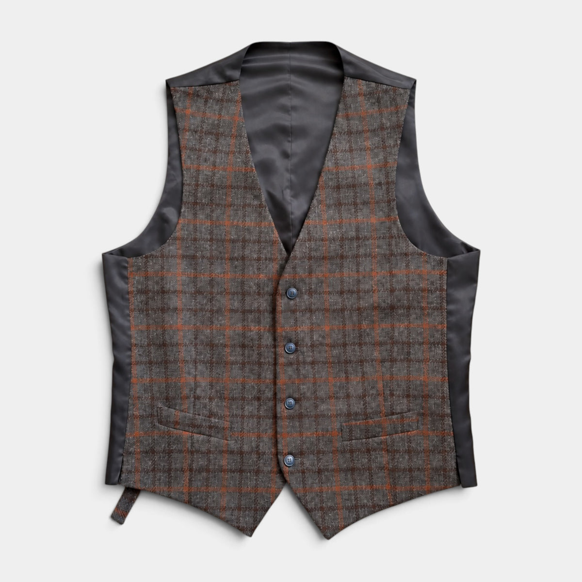 Gilet Uomo In Lana Tweed Scozzese Tortora e Marrone - Cappelleria Bacca