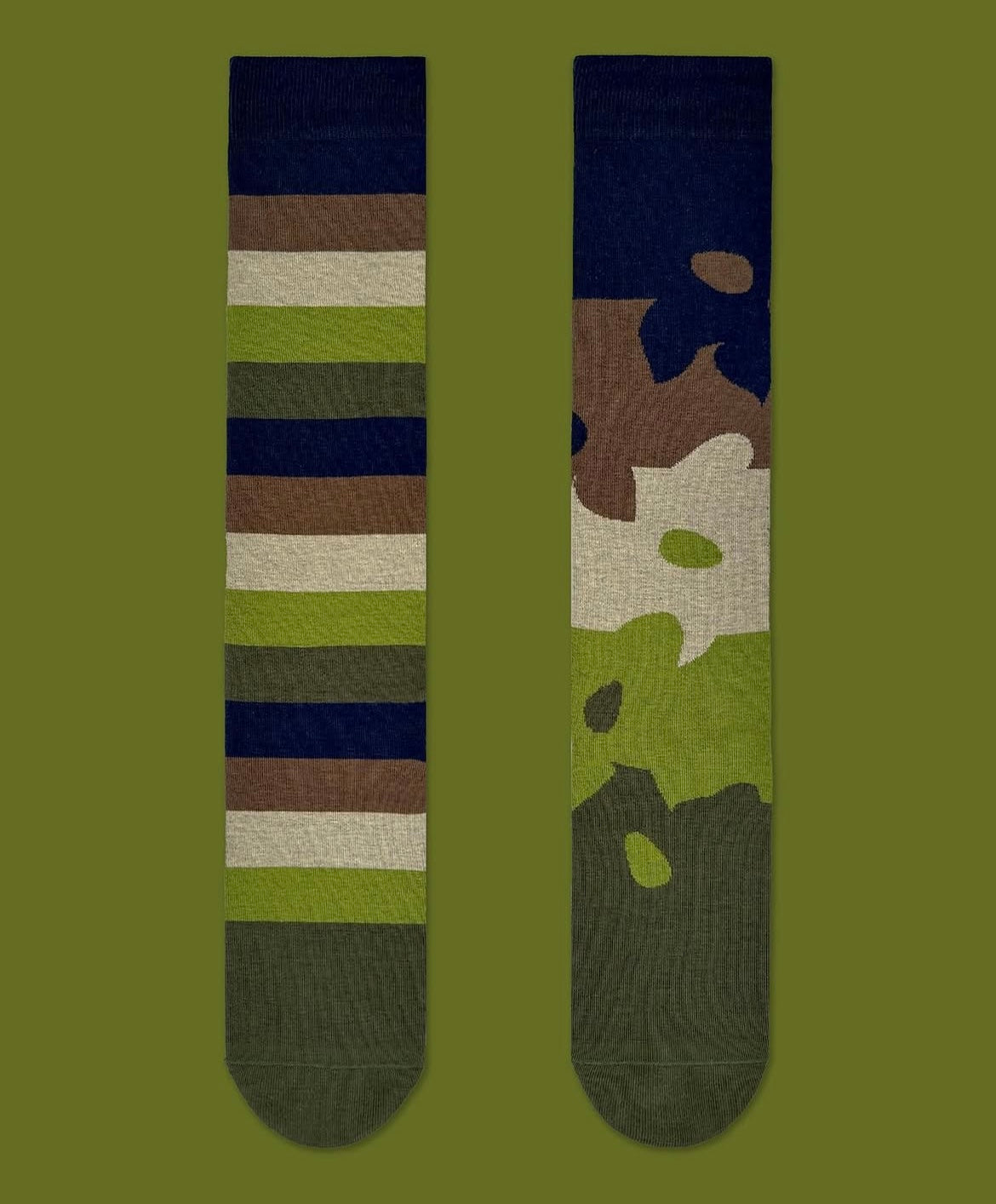 Calzini Spaiati Lunghi In Cotone Matcha Border - Cappelleria Bacca