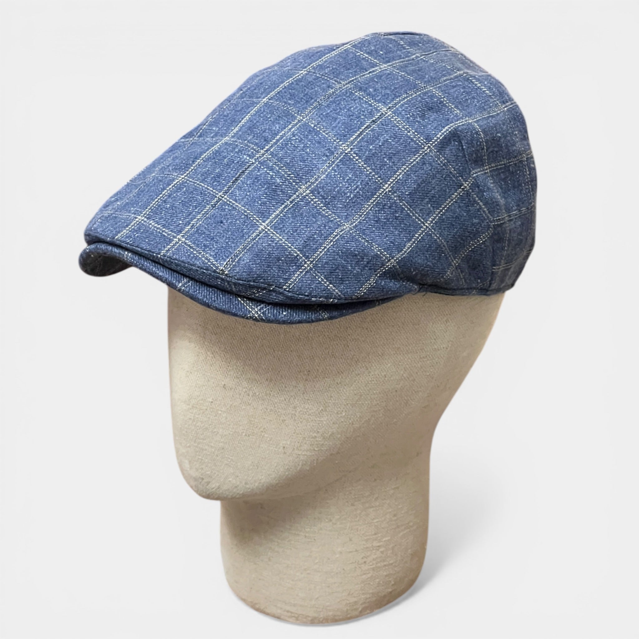 Coppola Estiva In Puro Lino col. Blu Quadro Check - Cappelleria Bacca