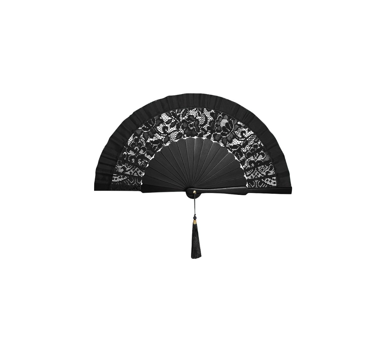 Ventaglio Da Borsetta Con Custodia In Seta E Legno Fantasia Diam. 34 cm