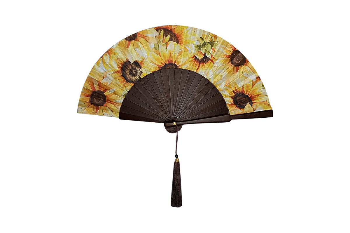 Ventaglio Da Borsetta Con Custodia In Seta E Legno Fantasia Diam. 34 cm - Cappelleria Bacca