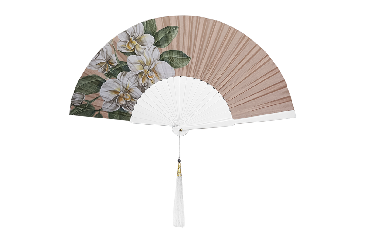 Ventaglio In Seta Dipinta a Mano E legno - con Fodero Diam. 42 cm - Cappelleria Bacca