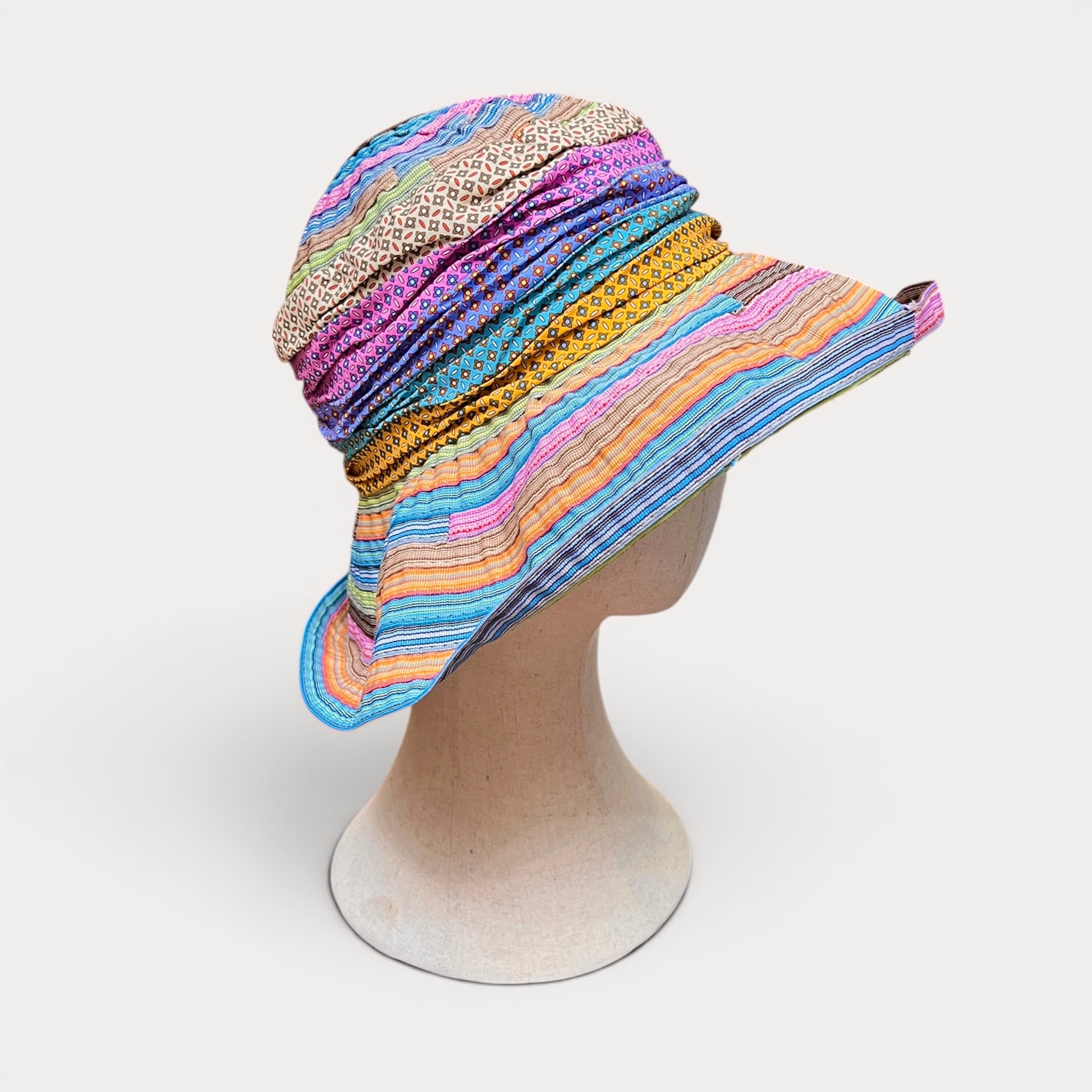 Cappello Donna Estivo Ala larga In Cotone Patchwork  Pieghevole - Grevi
