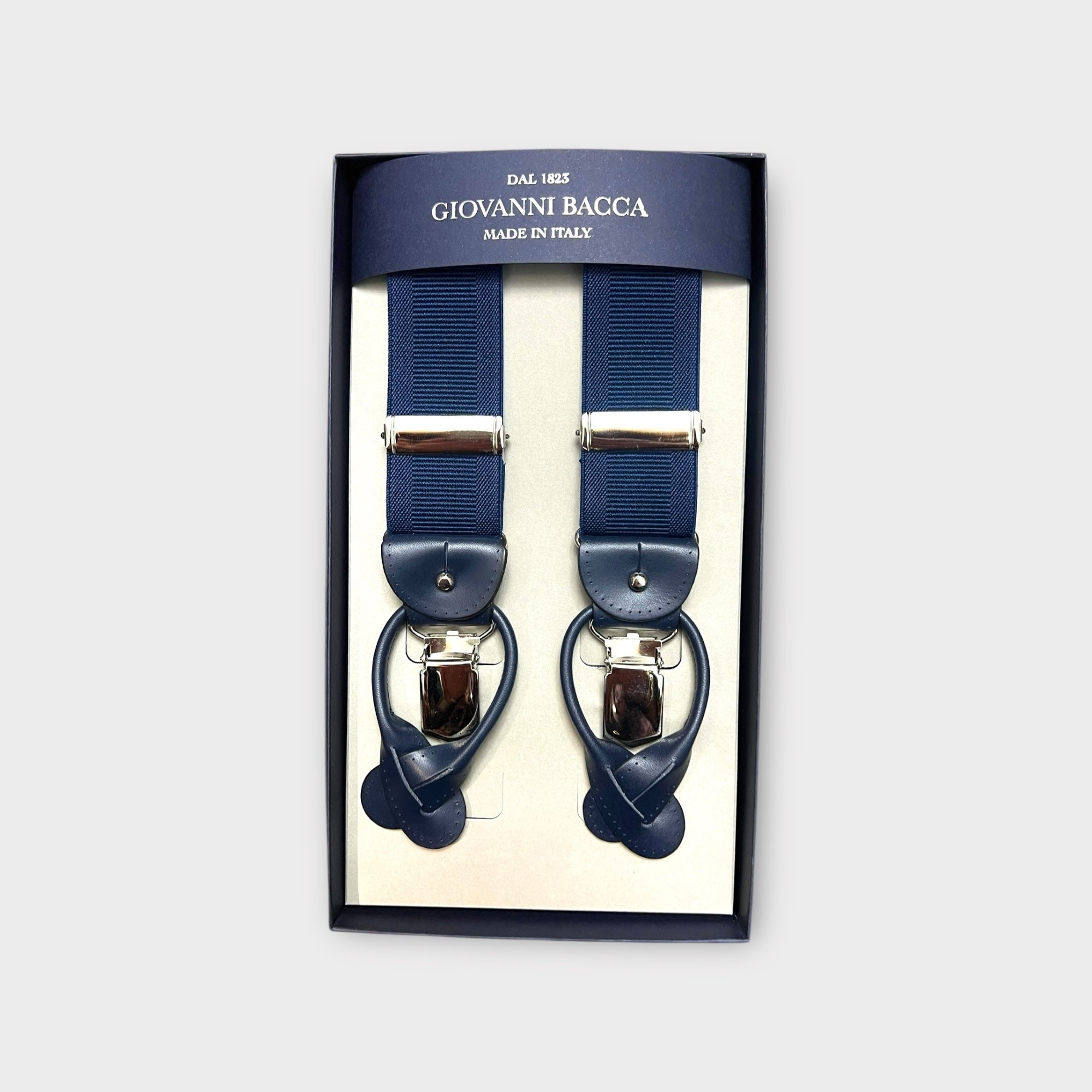 Bretelle Larghe Elastiche Blu Operato Con Asola In Pelle - Cappelleria Bacca