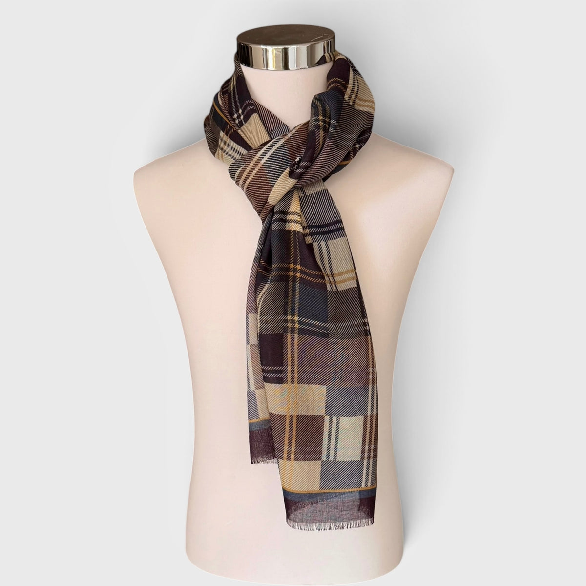Sciarpa Unisex Invernale In Tessuto Sottile Di Pura Lana Motivo Scozzese 55x190 cm - Cappelleria Bacca