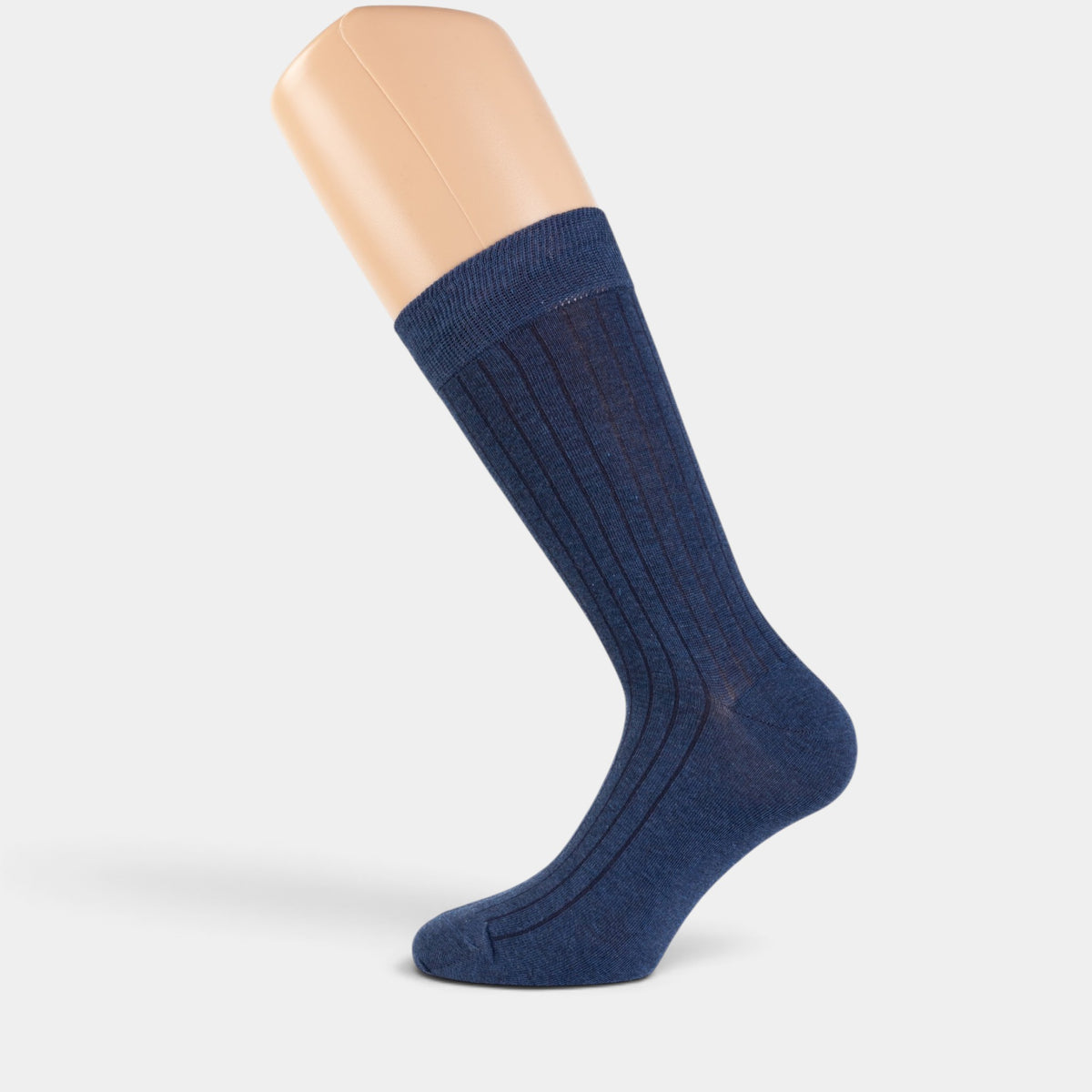 Calzino lungo blu navy gessato in cotone e cashmere