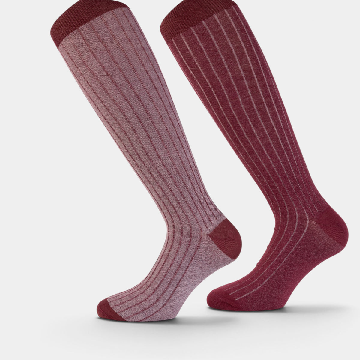 Calzini lunghi double face in cotone bordeaux e grigio