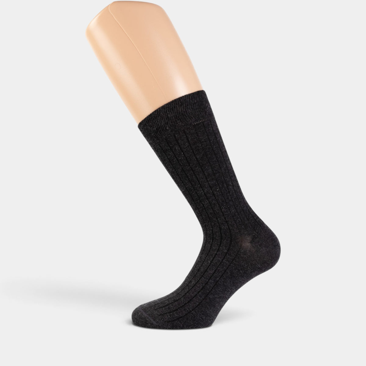 Calzino lungo nero antracite gessato in cotone e cashmere