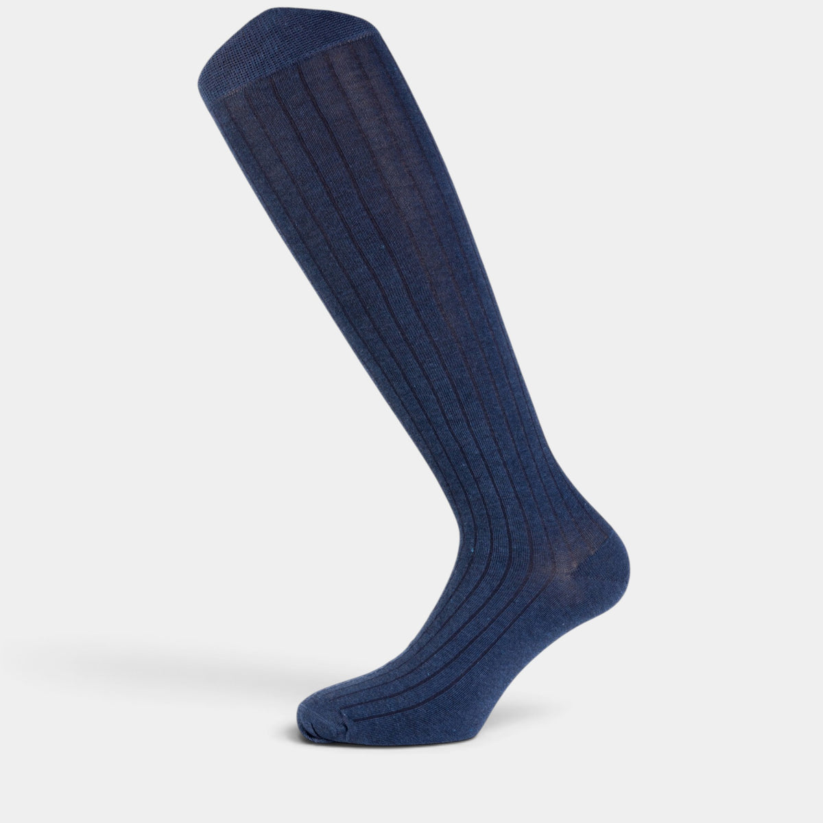 Calzino lungo blu navy a coste in cotone e cashmere