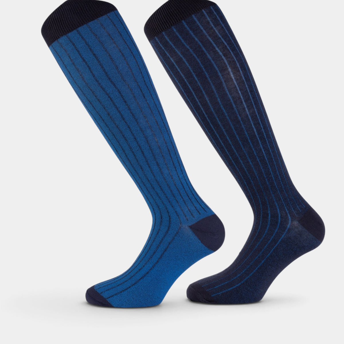 Calzini lunghi double face in cotone blu e navy