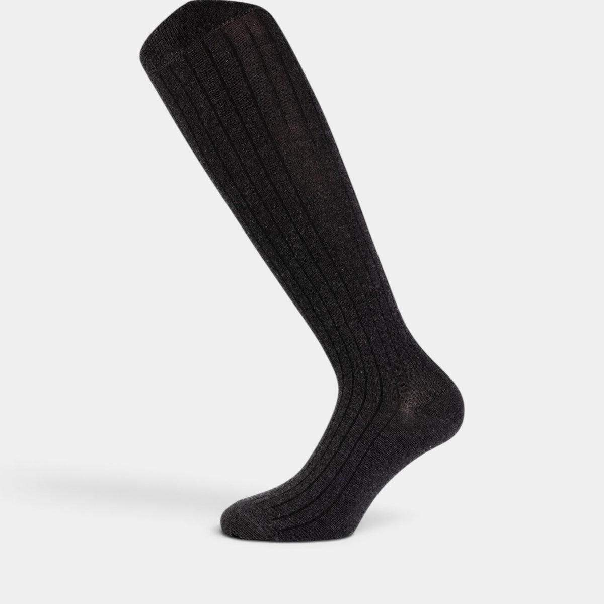 Calzino lungo nero a coste in cotone e cashmere