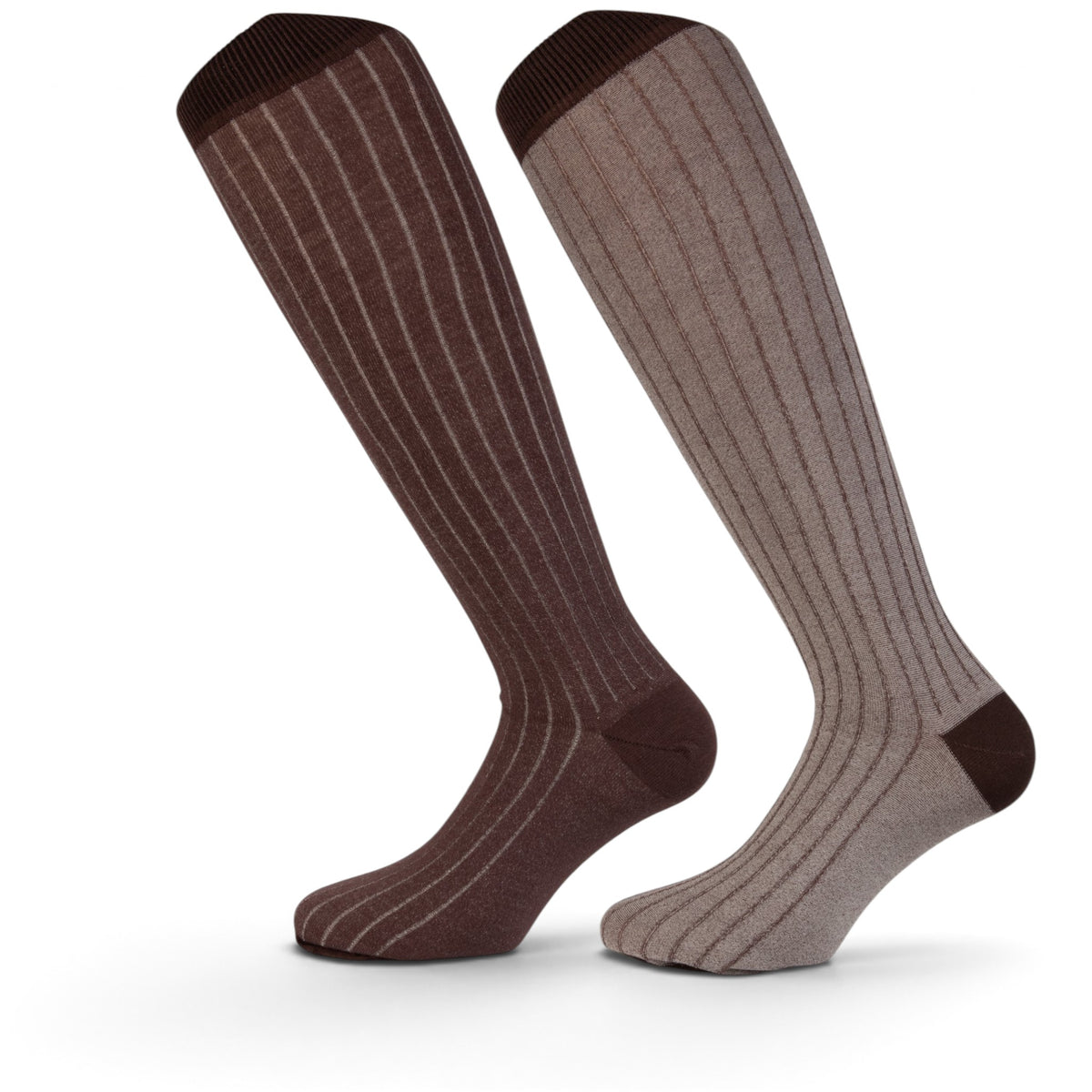 Calzini lunghi double face in cotone marrone e tortora