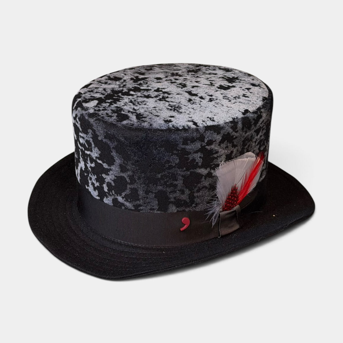 Cappello Cilindro Unisex in Tessuto Goffrato Nero Sfumato Grigio- Alfonso D'Este