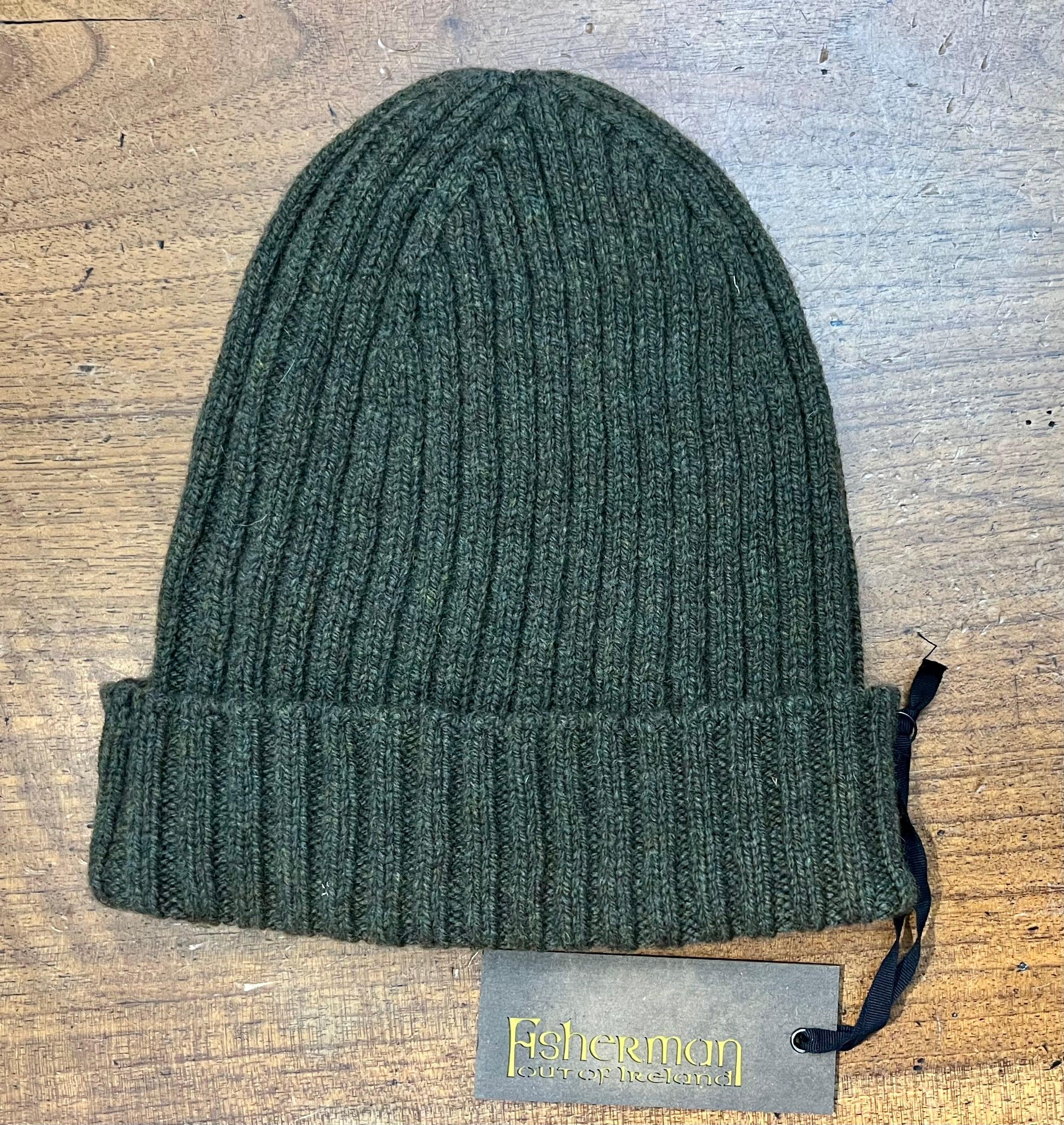 Berretto Beanie In Lana A Coste Fisherman Out Of Ireland Verde - Cappelleria Bacca