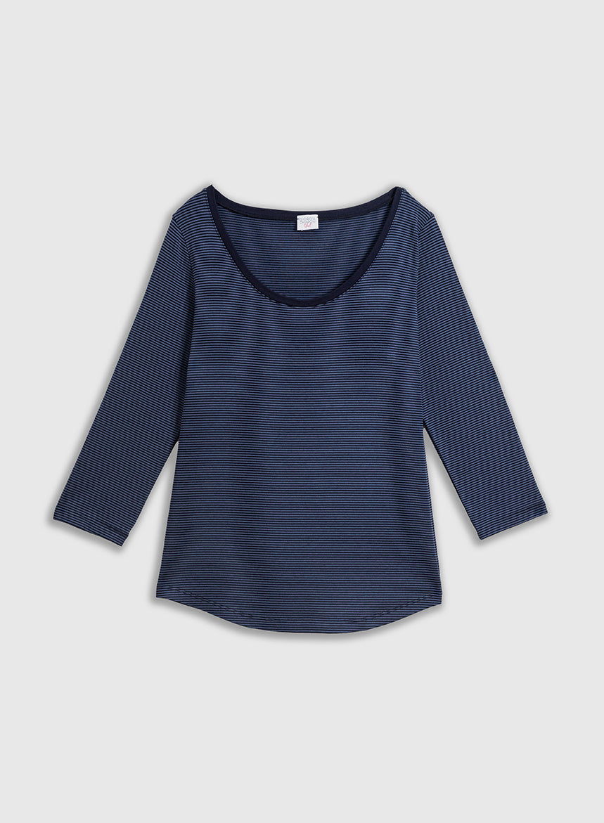 T-shirt Maniche 3/4 Righe Blu - Cappelleria Bacca
