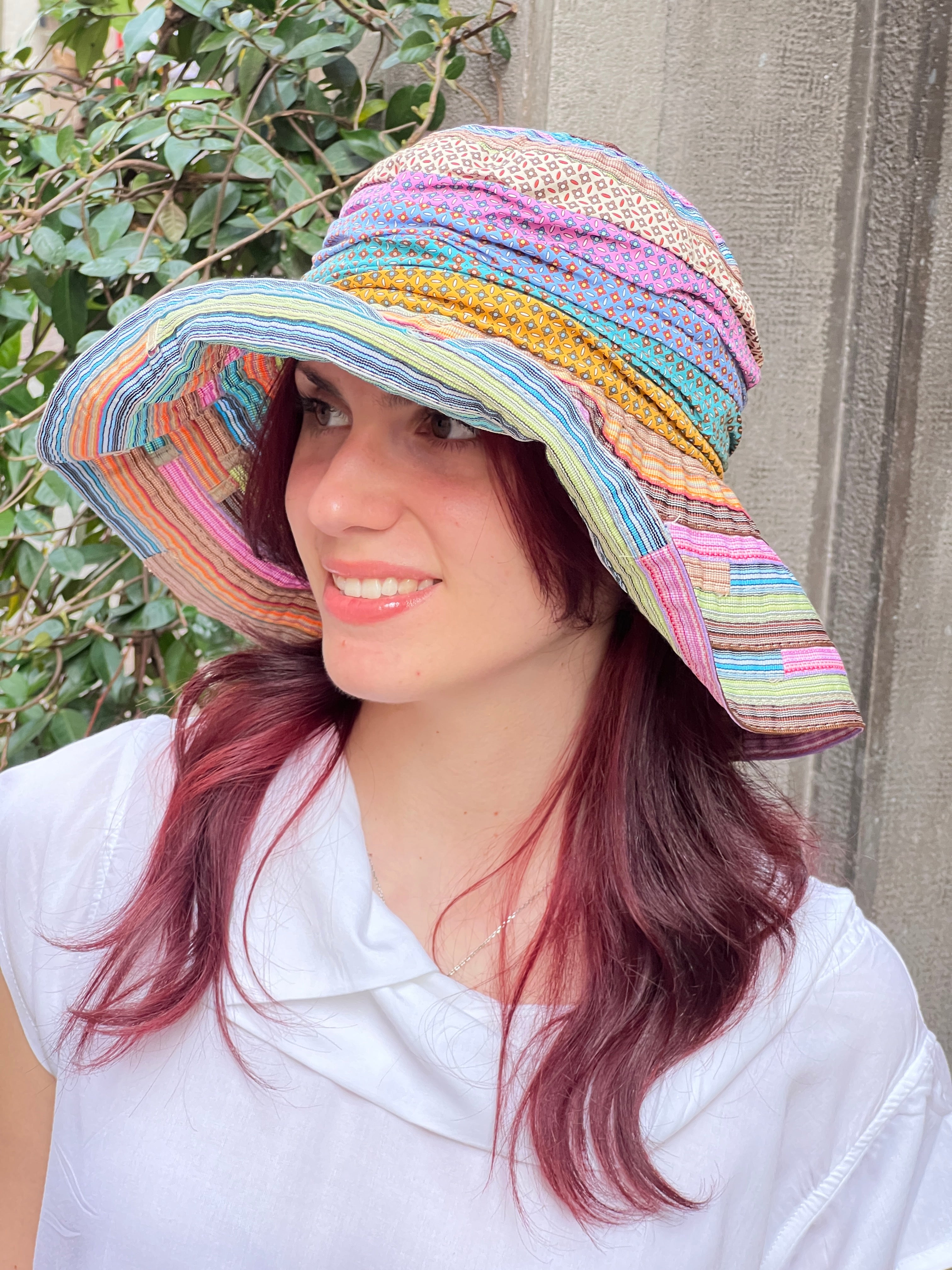 Cappello Donna Estivo Ala larga In Cotone Patchwork  Pieghevole - Grevi