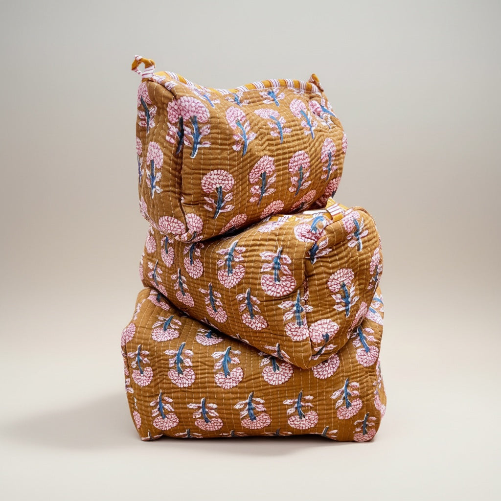 Beauty Case In Cotone Trapuntato Fantasia - Set 3 Pezzi