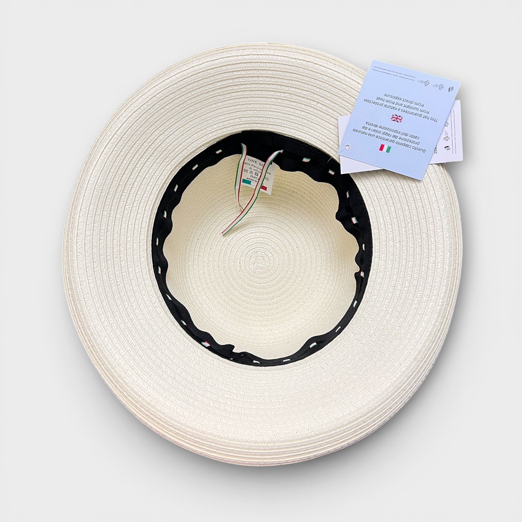 Cappello Da Donna Estivo Ala Media in Paglia Naturale Papier  Nastro Fine Nero