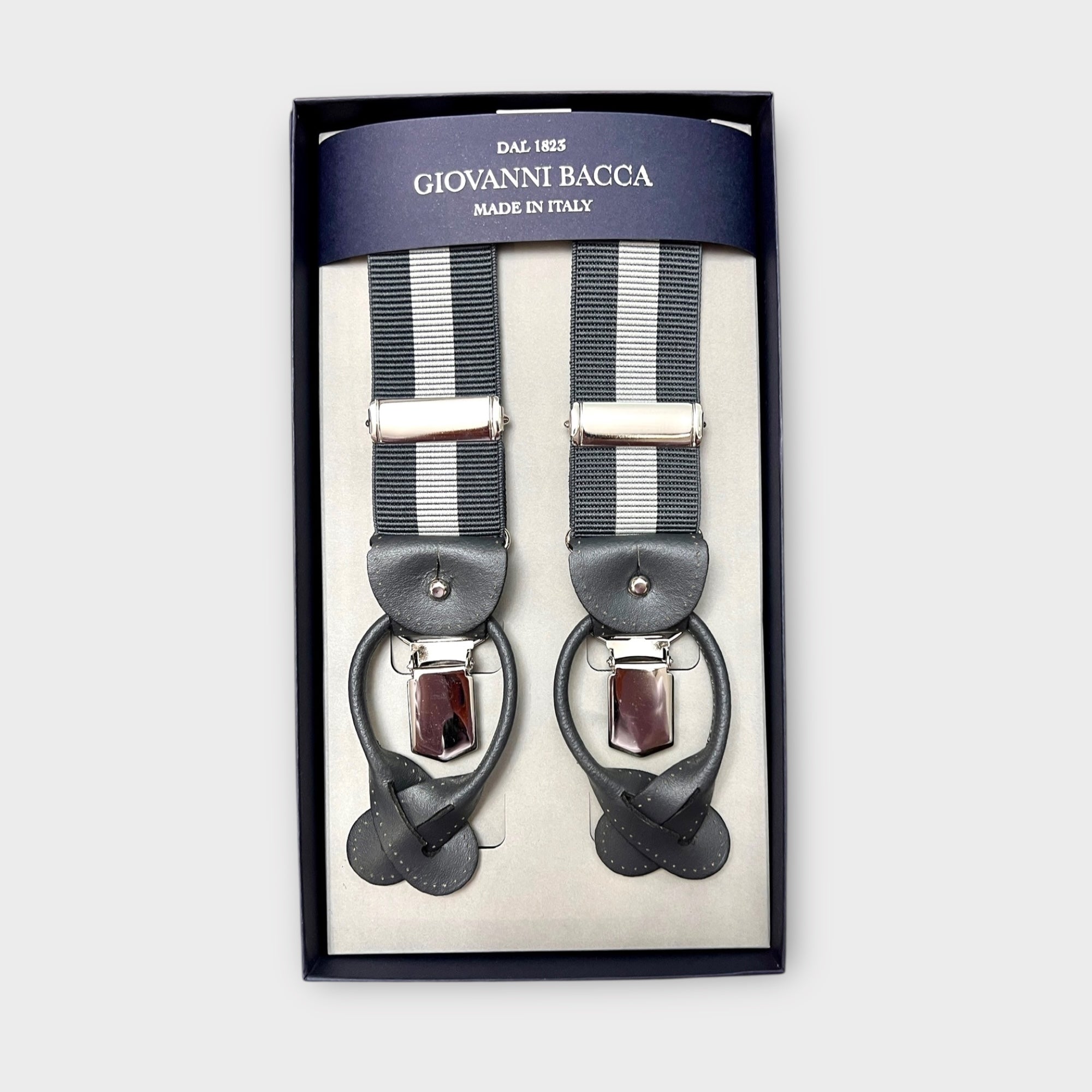 Bretelle Larghe Elastiche Grigie Con Asola In Pelle - Cappelleria Bacca