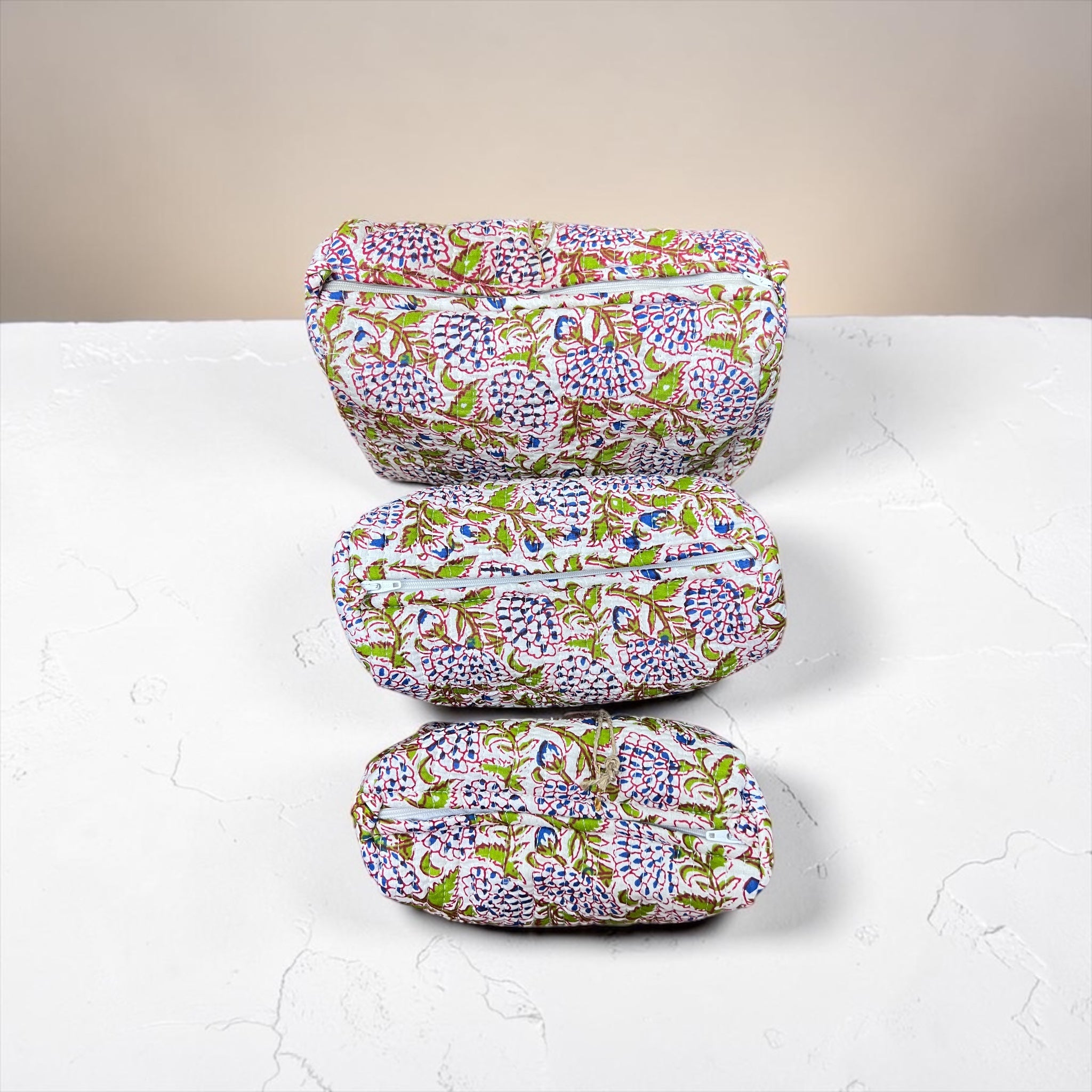 Beauty Case In Cotone Trapuntato Fantasia - Set 3 Pezzi