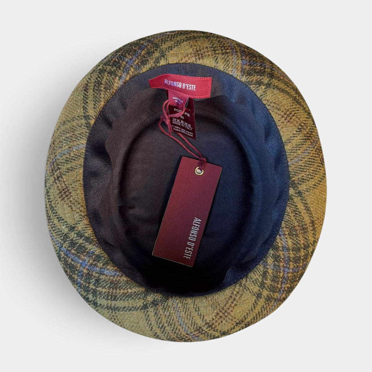 Cappello Pork Pie Invernale In Lana Motivo Scozzese Verde - Alfonso D'Este