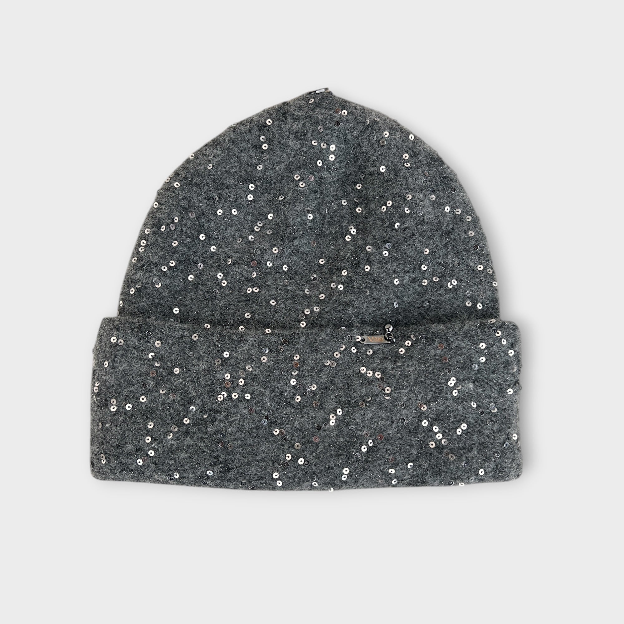 Berretto Beanie Donna In Maglia Di Lana Con Risvolto E Pailettes