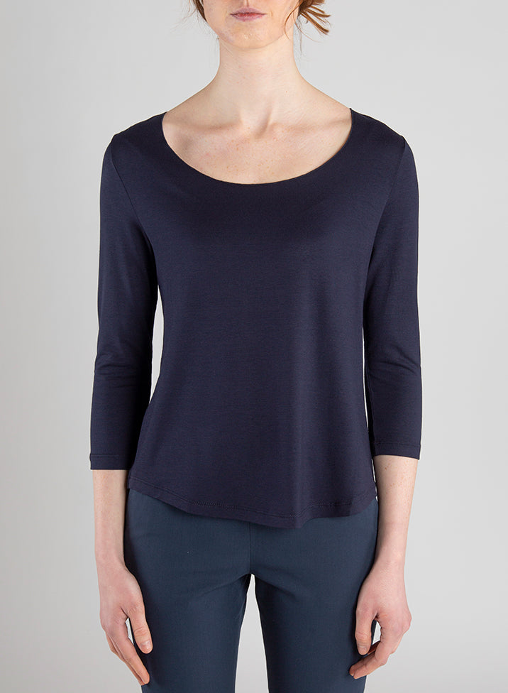 T-shirt Collo A Barchetta Maniche 3/4 Jersey Di Viscosa - Cappelleria Bacca