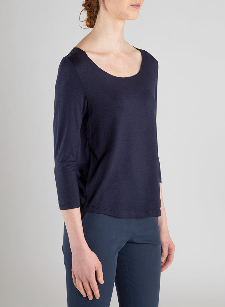 T-shirt Collo A Barchetta Maniche 3/4 Jersey Di Viscosa - Cappelleria Bacca