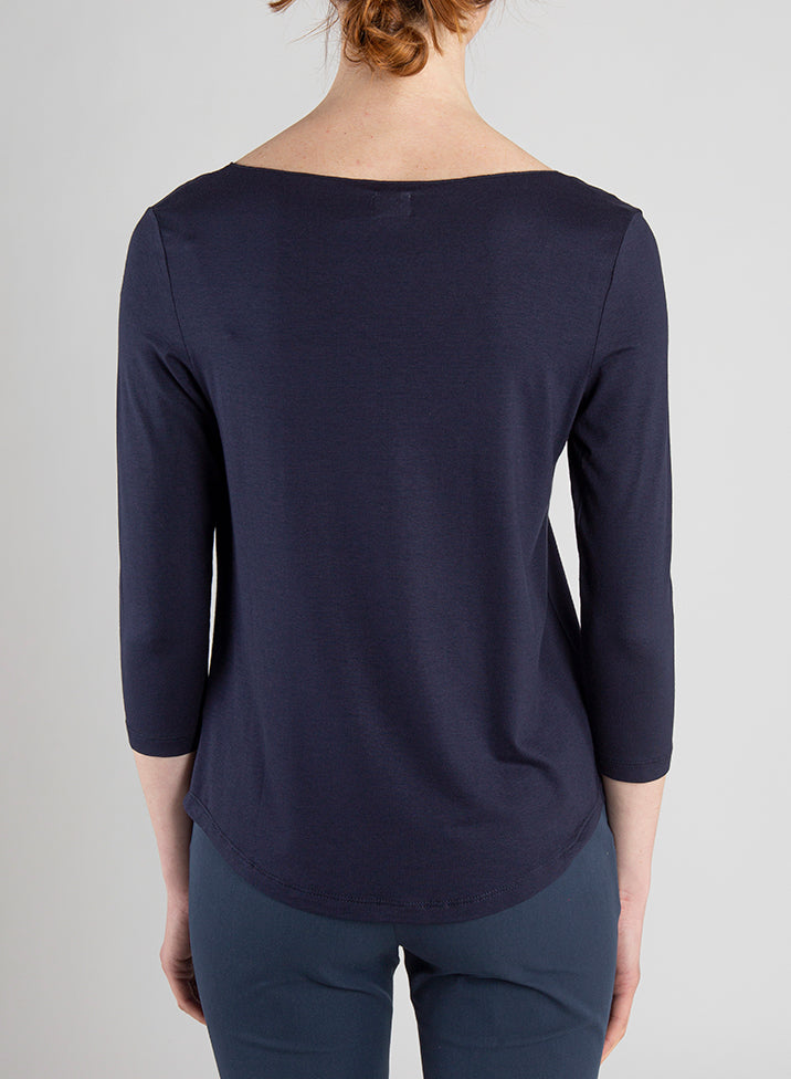 T-shirt Collo A Barchetta Maniche 3/4 Jersey Di Viscosa - Cappelleria Bacca