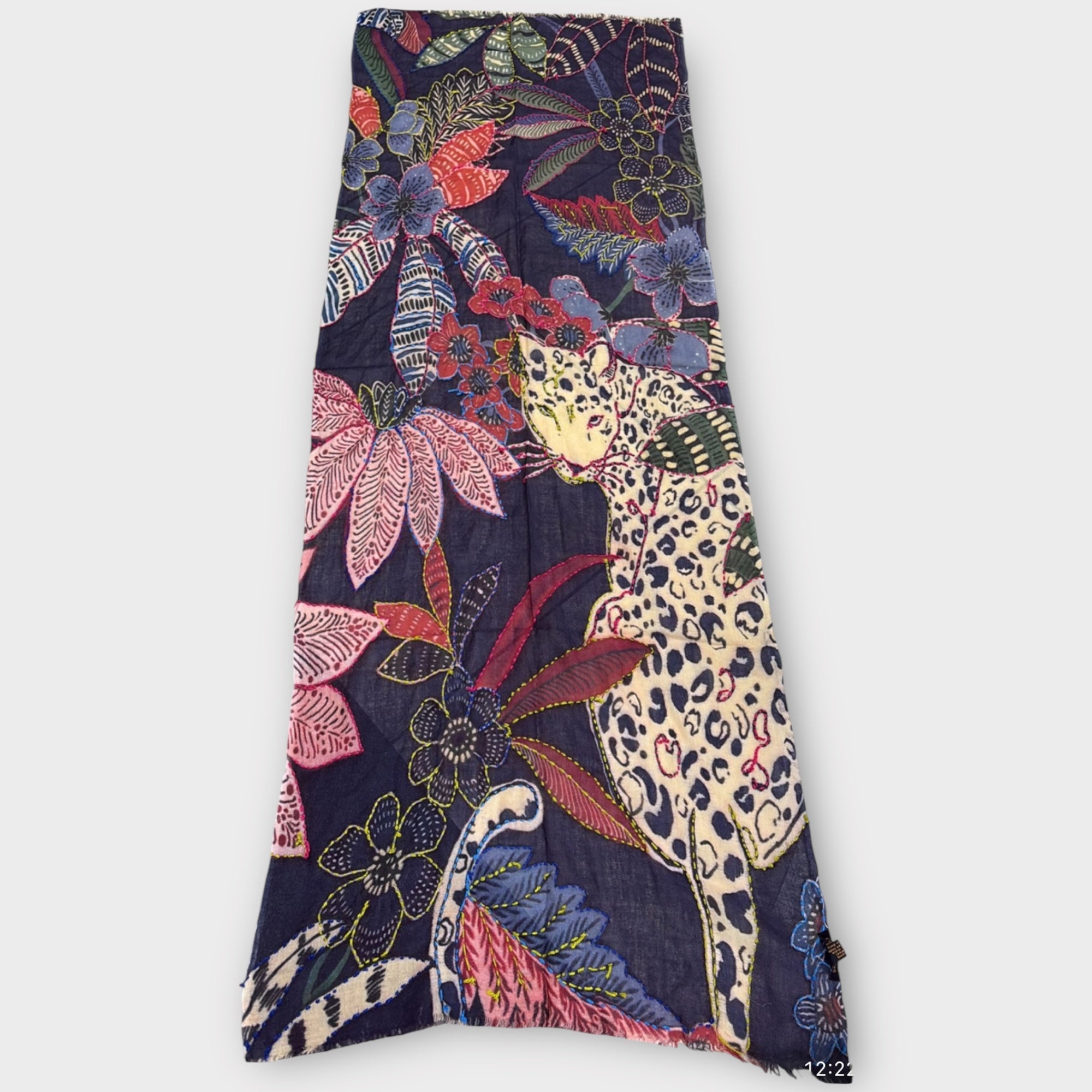 Sciarpa Stola Sottile in Pura Lana Ricamata Fantasia 70 x 200 cm