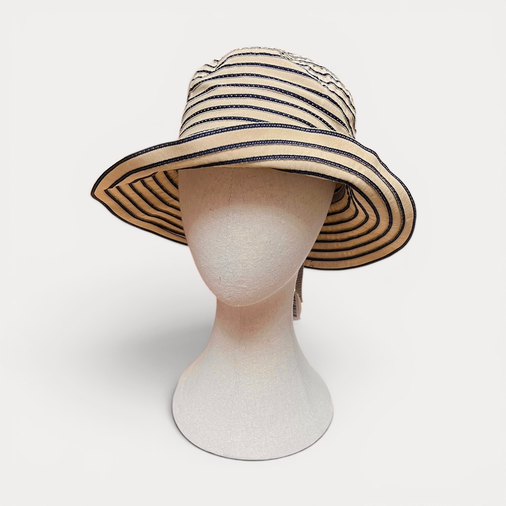 Cappello Donna Estivo In Cotone Beige Righe Nere - Grevi