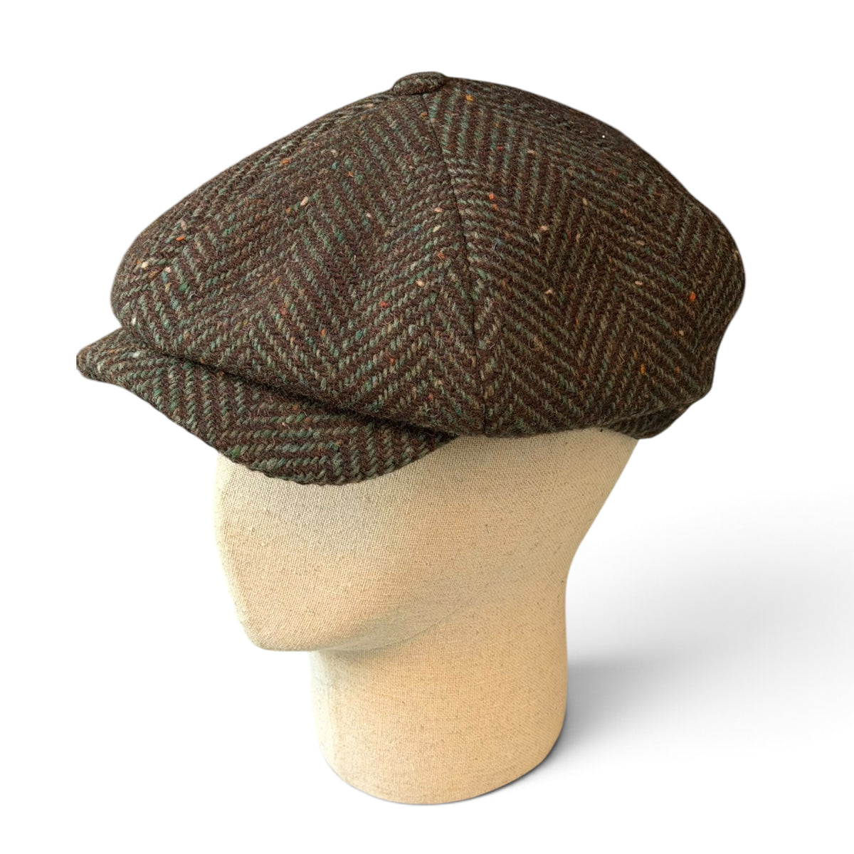 Coppola Irlandese 8 Spicchi In Tessuto 100% Lana Vergine Motivo Herringbone Moro/Verde - Alfonso D'Este