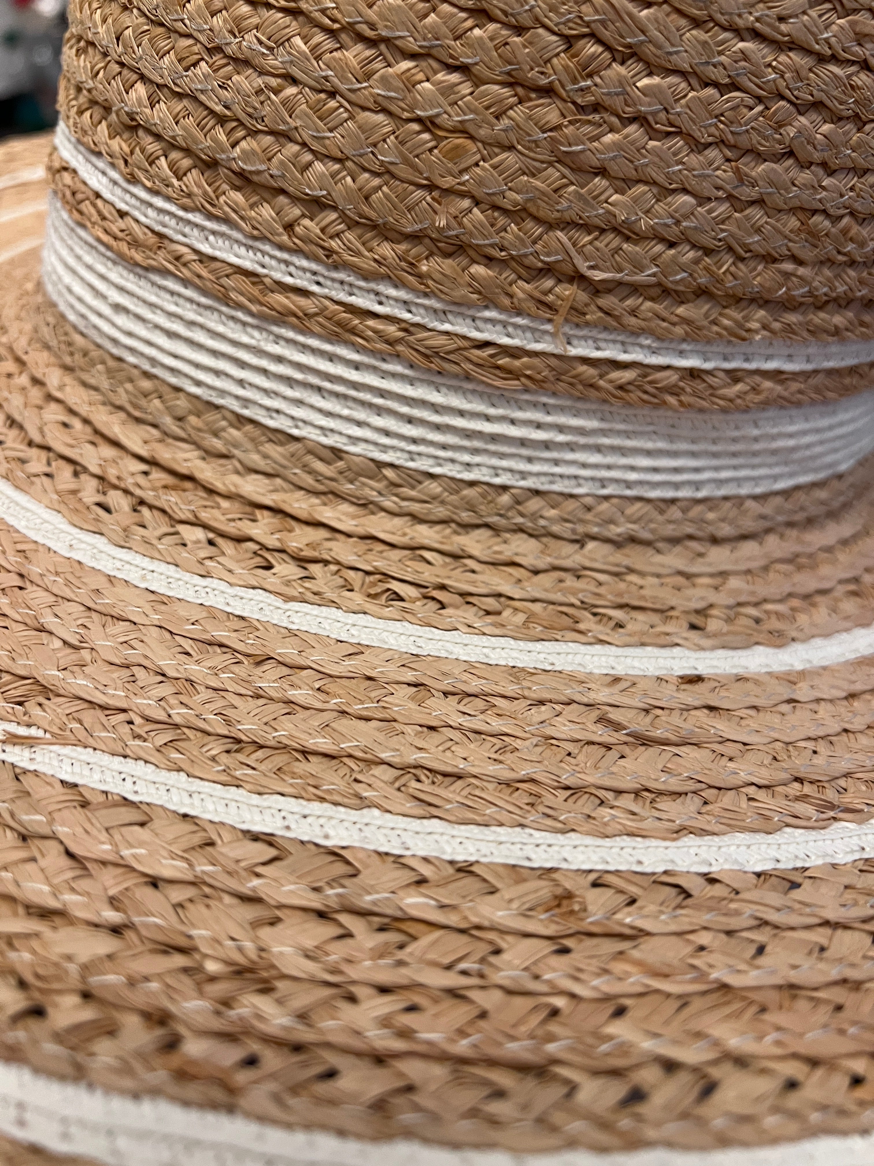 Cappello Canotier Da Donna in Raffia Intrecciata Bicolor Ala Larga - Cappelleria Bacca