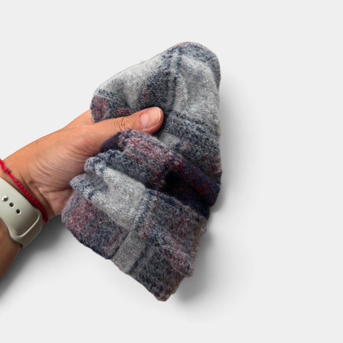 Berretto Toque In Lana Cotta Con Fodera Pile Motivo Check Blu/Bordeaux