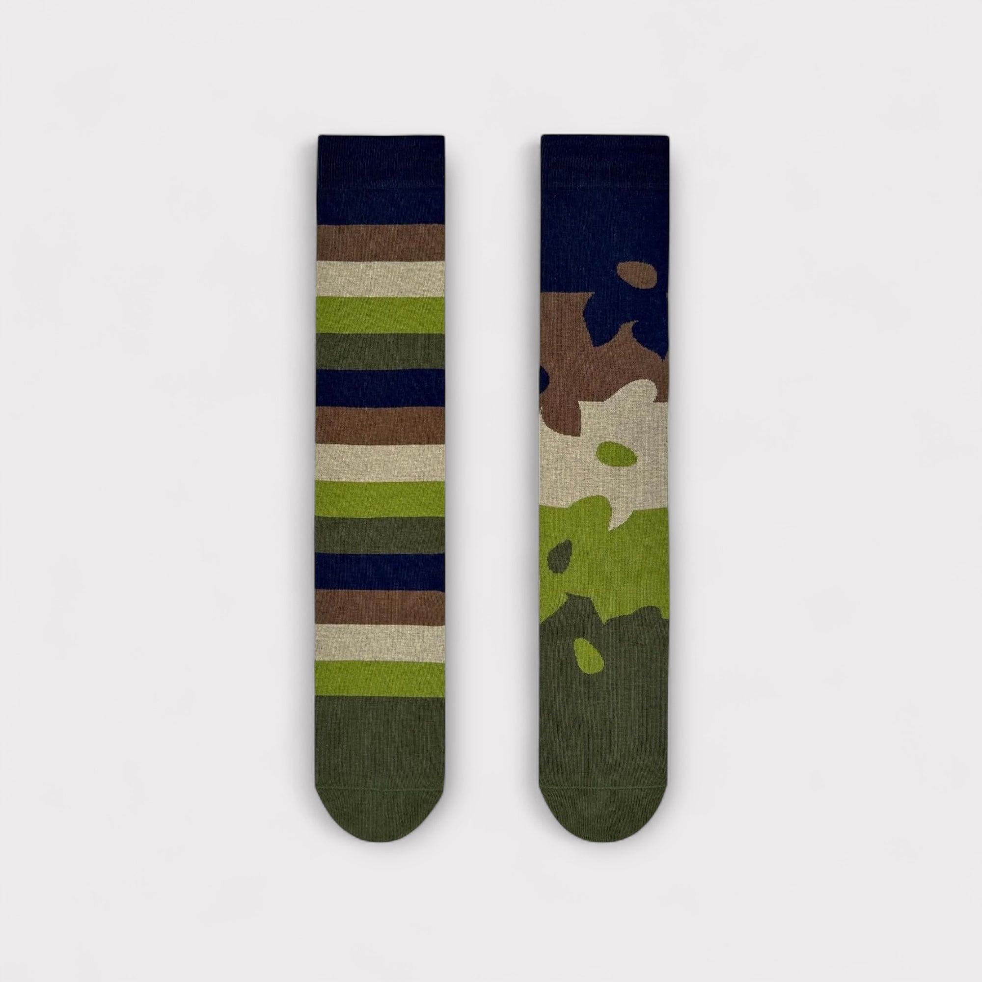 Calzini Spaiati Lunghi In Cotone Matcha Border - Cappelleria Bacca