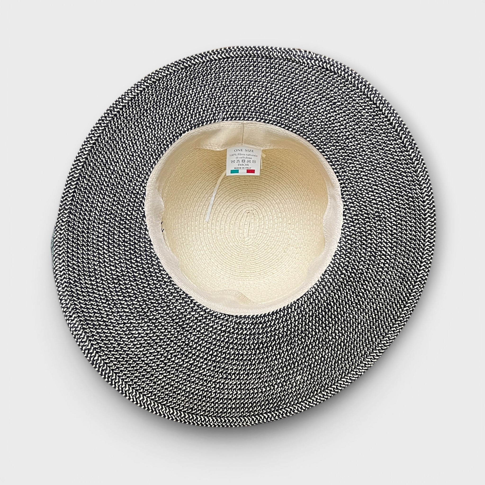 Cappello Da Donna Estivo Ala Larga in Paglia Naturale Papier Bicolor Nastro  Nero