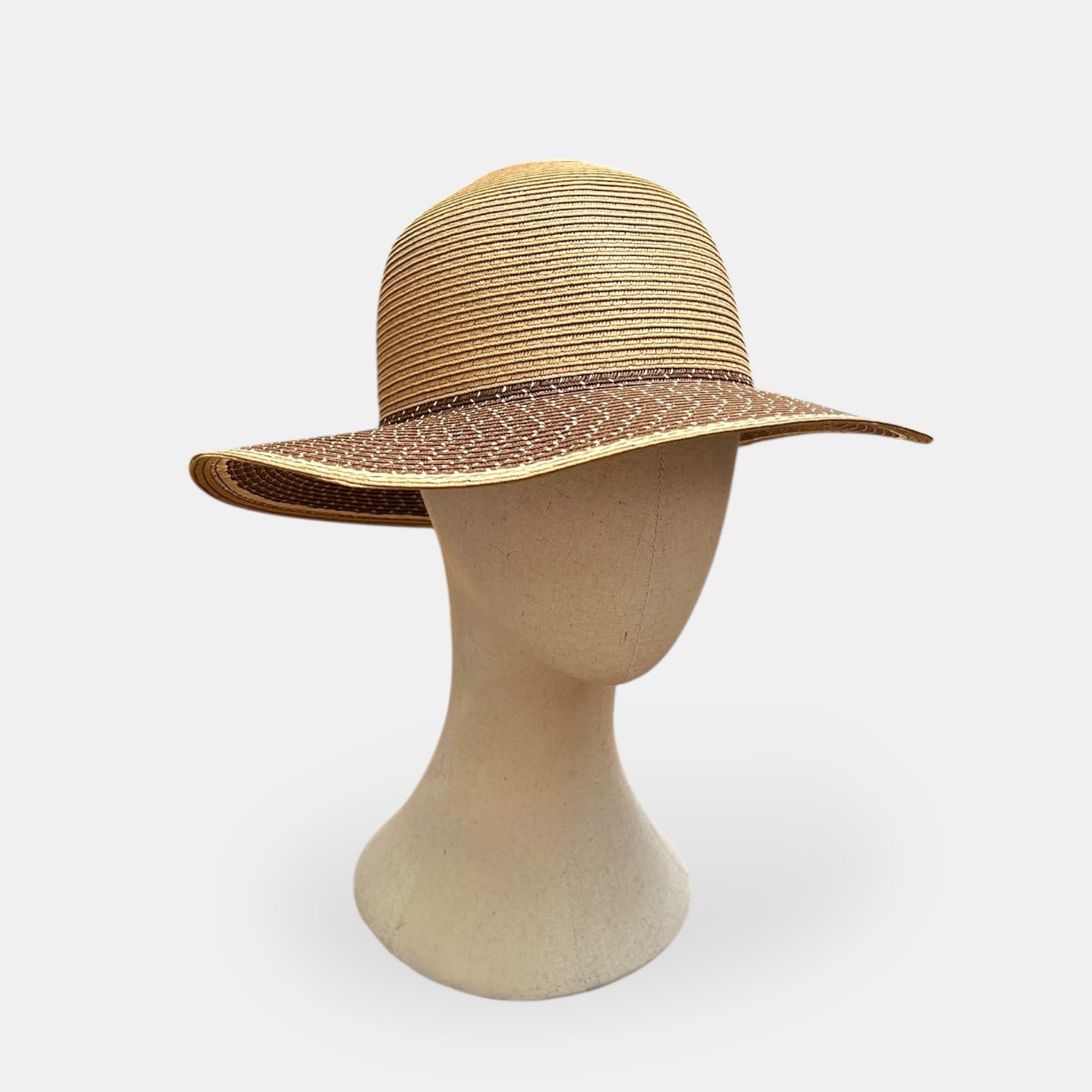 Cappello Estivo Ala Larga In Papier Intrecciato Bicolor - Cappelleria Bacca