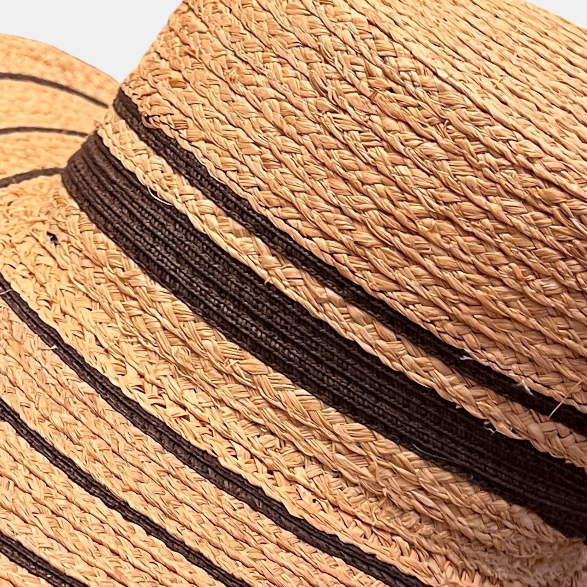 Cappello Canotier Da Donna in Raffia Intrecciata Bicolor Ala Larga - Cappelleria Bacca