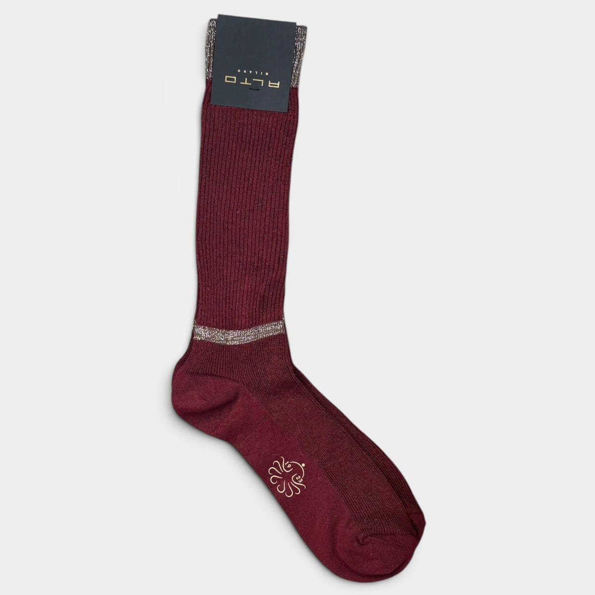 Calzino corto bordeaux con lurex e logo Alto Milano