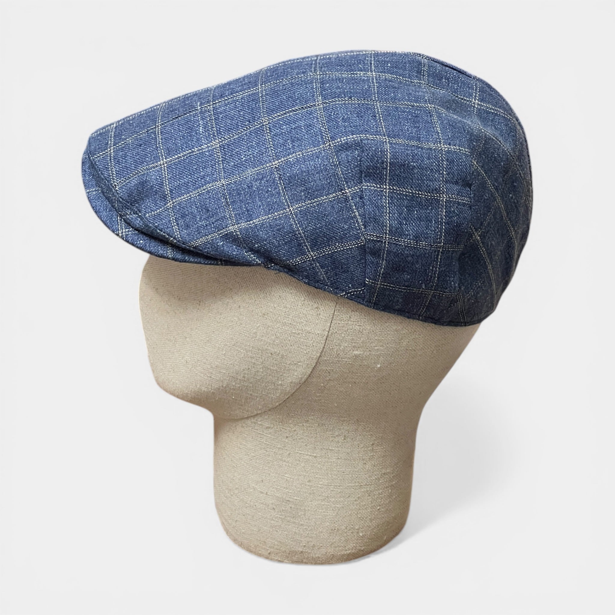 Coppola Estiva In Puro Lino col. Blu Quadro Check - Cappelleria Bacca