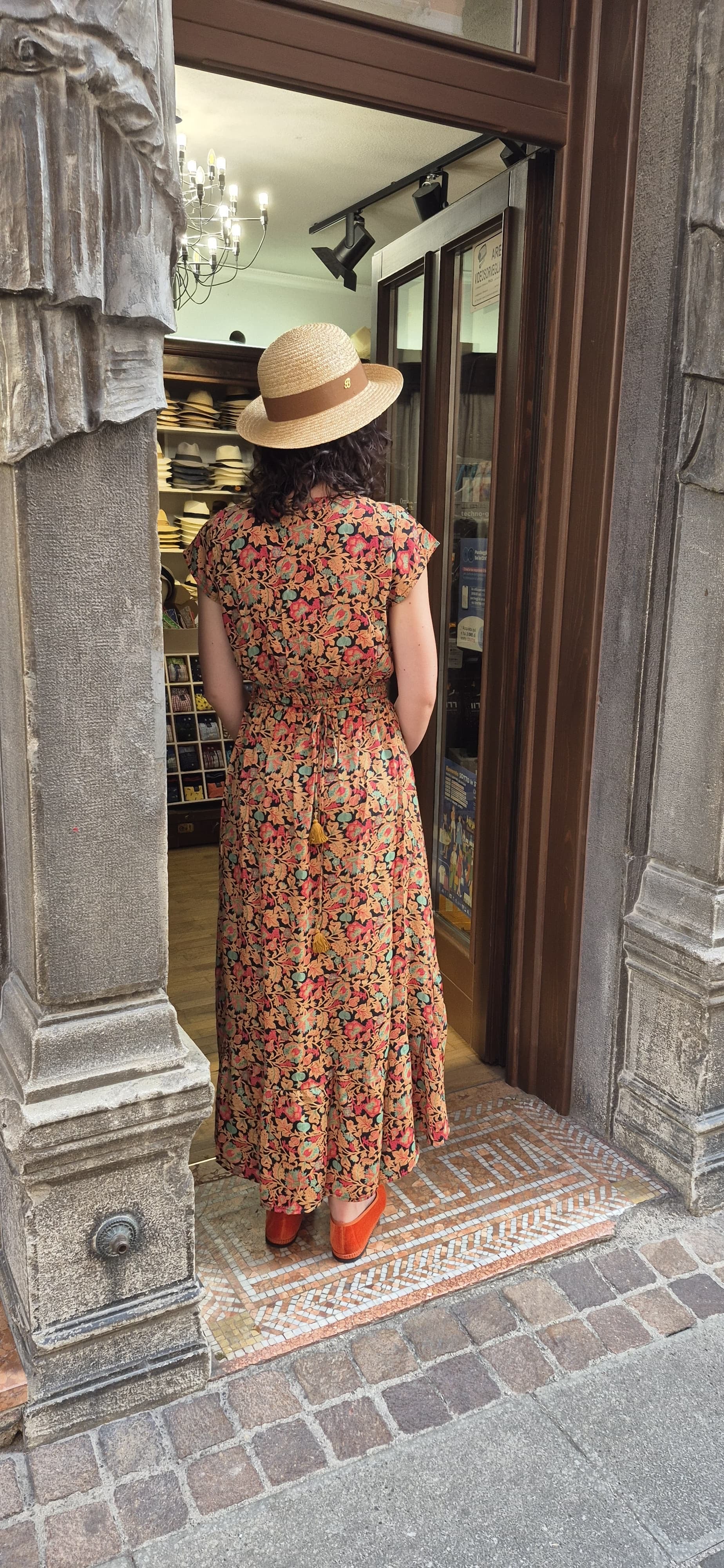 Vestito lungho seta mix Ocra e Rosso