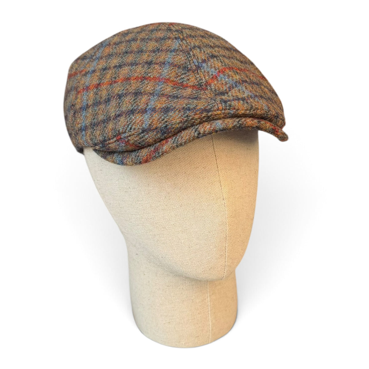 Coppola Invernale In Pura Lana Motivo Scozzese Beige Blu e Ruggine