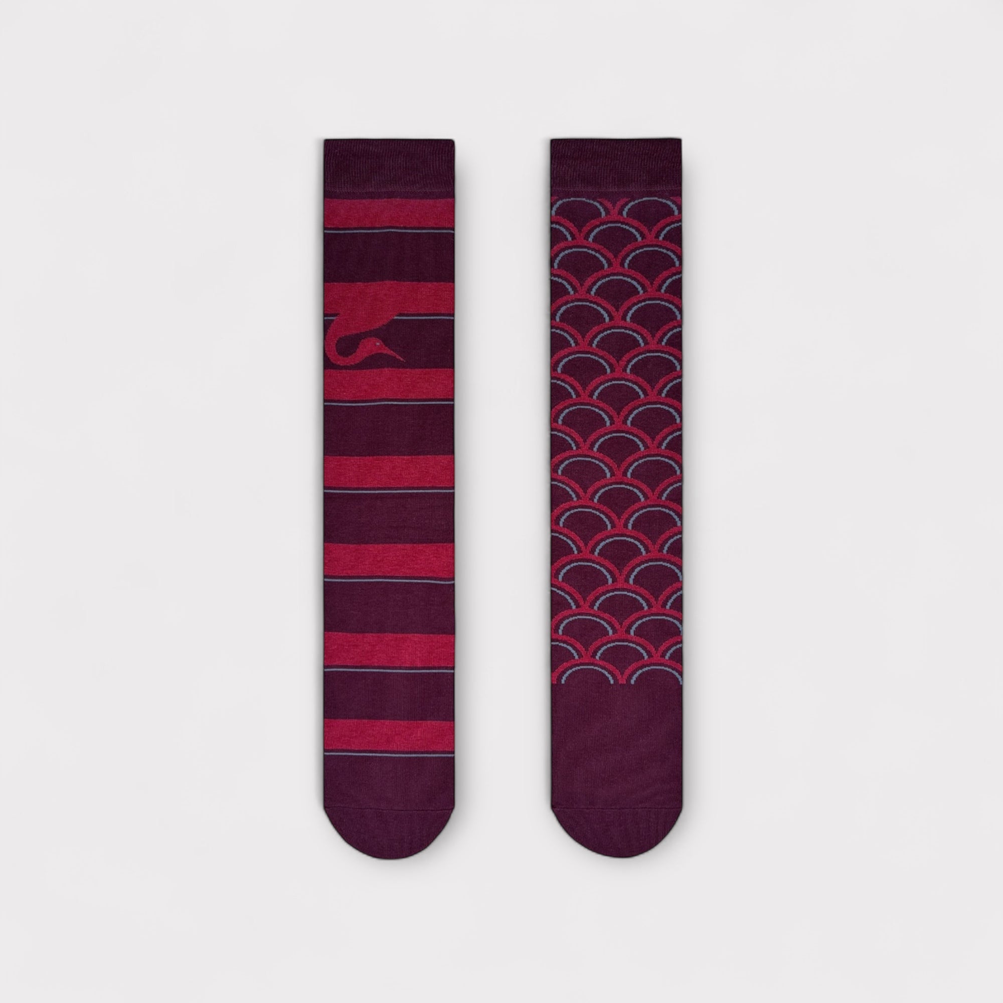 Calzini Spaiati Lunghi In Cotone Burgundy Crane - Cappelleria Bacca