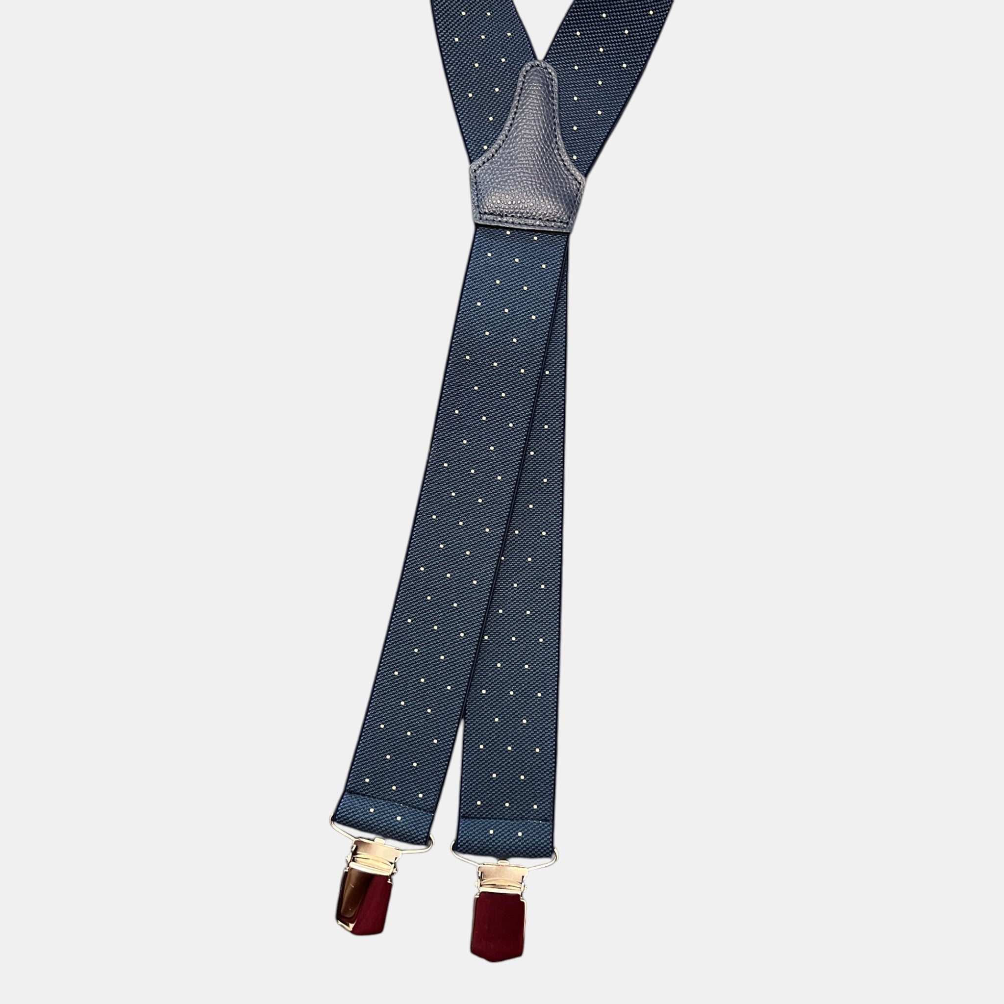 Bretelle Larghe Elastiche Denim Blu con Pois Bianchi - Cappelleria Bacca