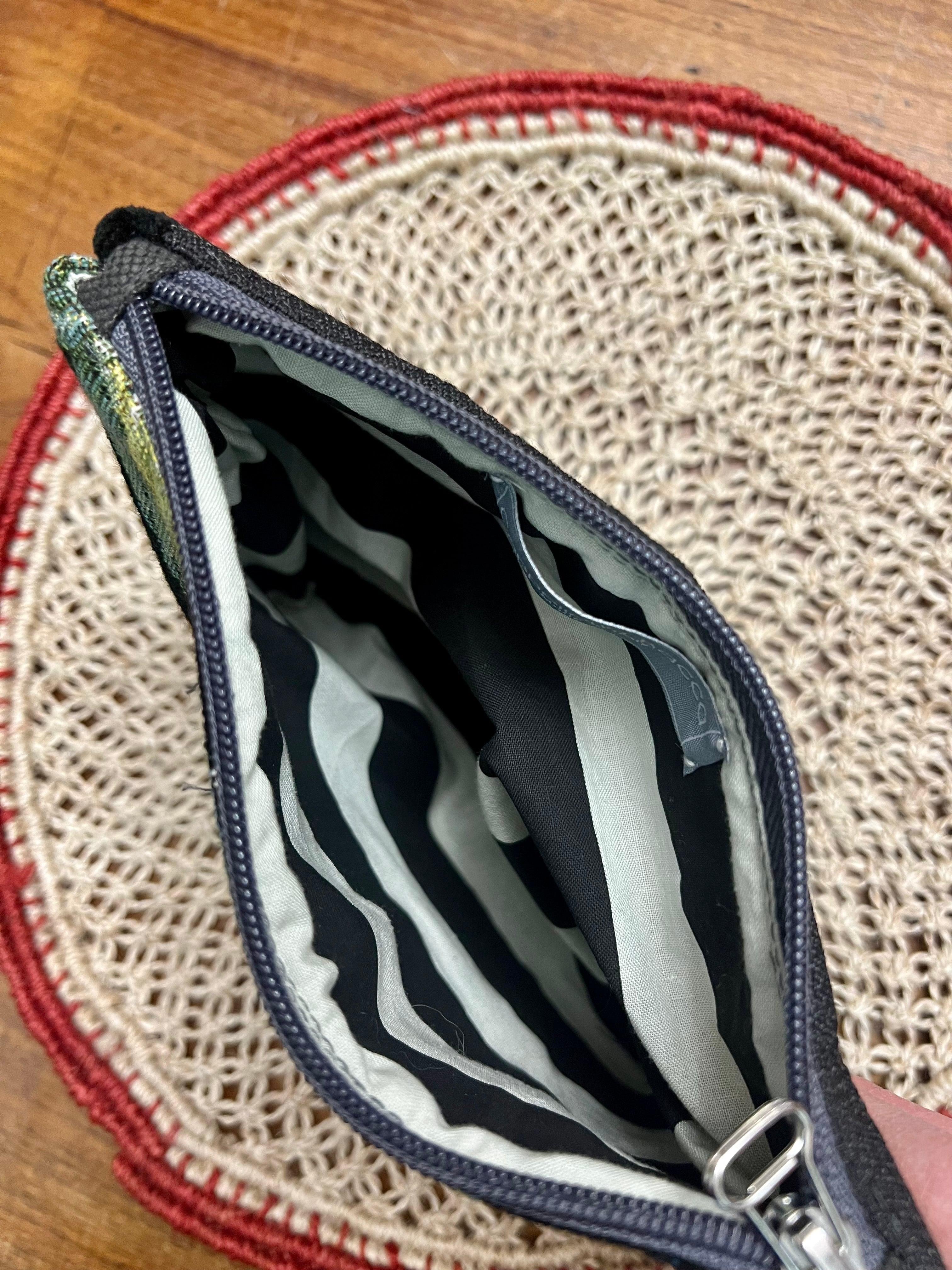 Black clutch bag in Jacquard fabric