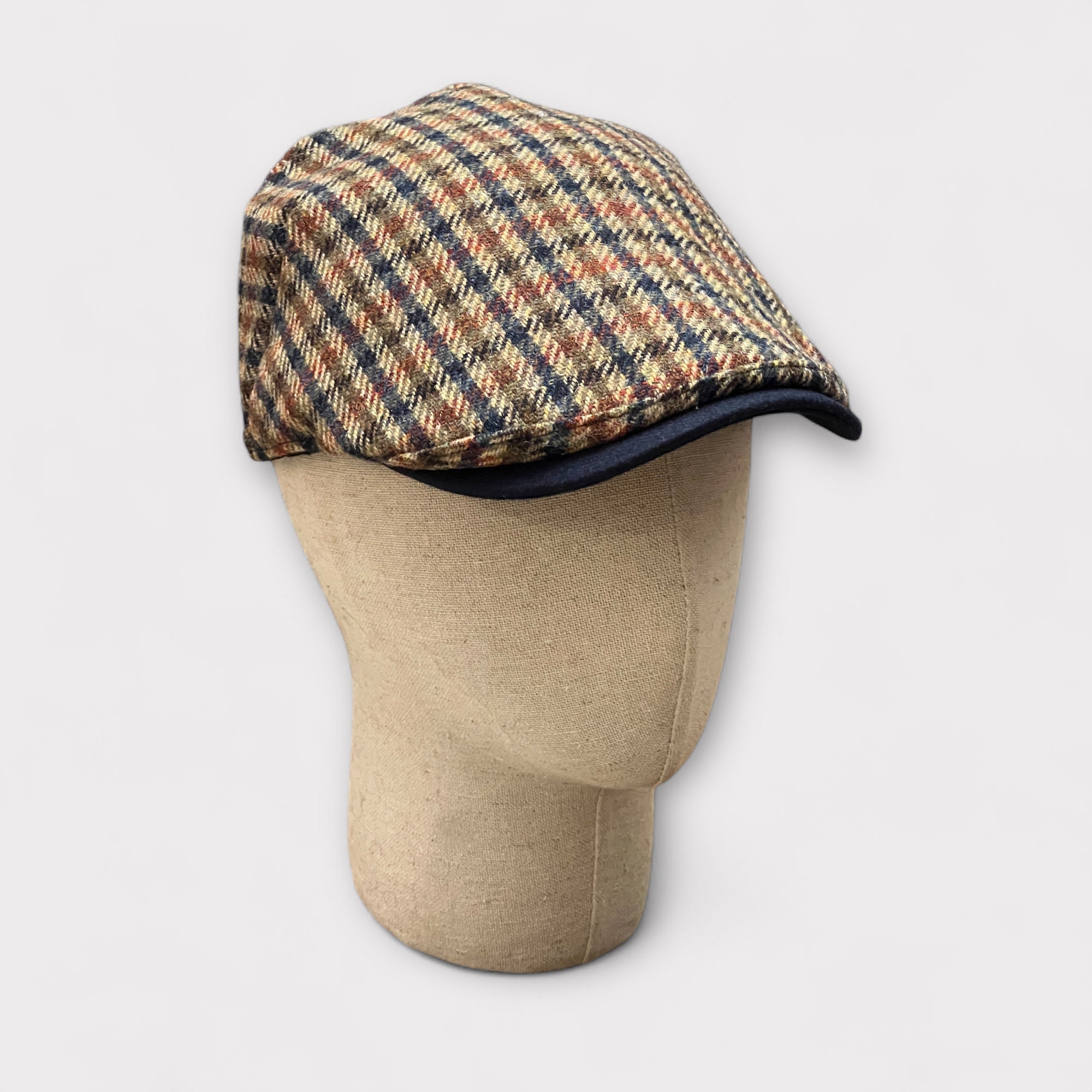 Coppola Invernale Pura Lana Tartan Beige Blu - Cappelleria Bacca
