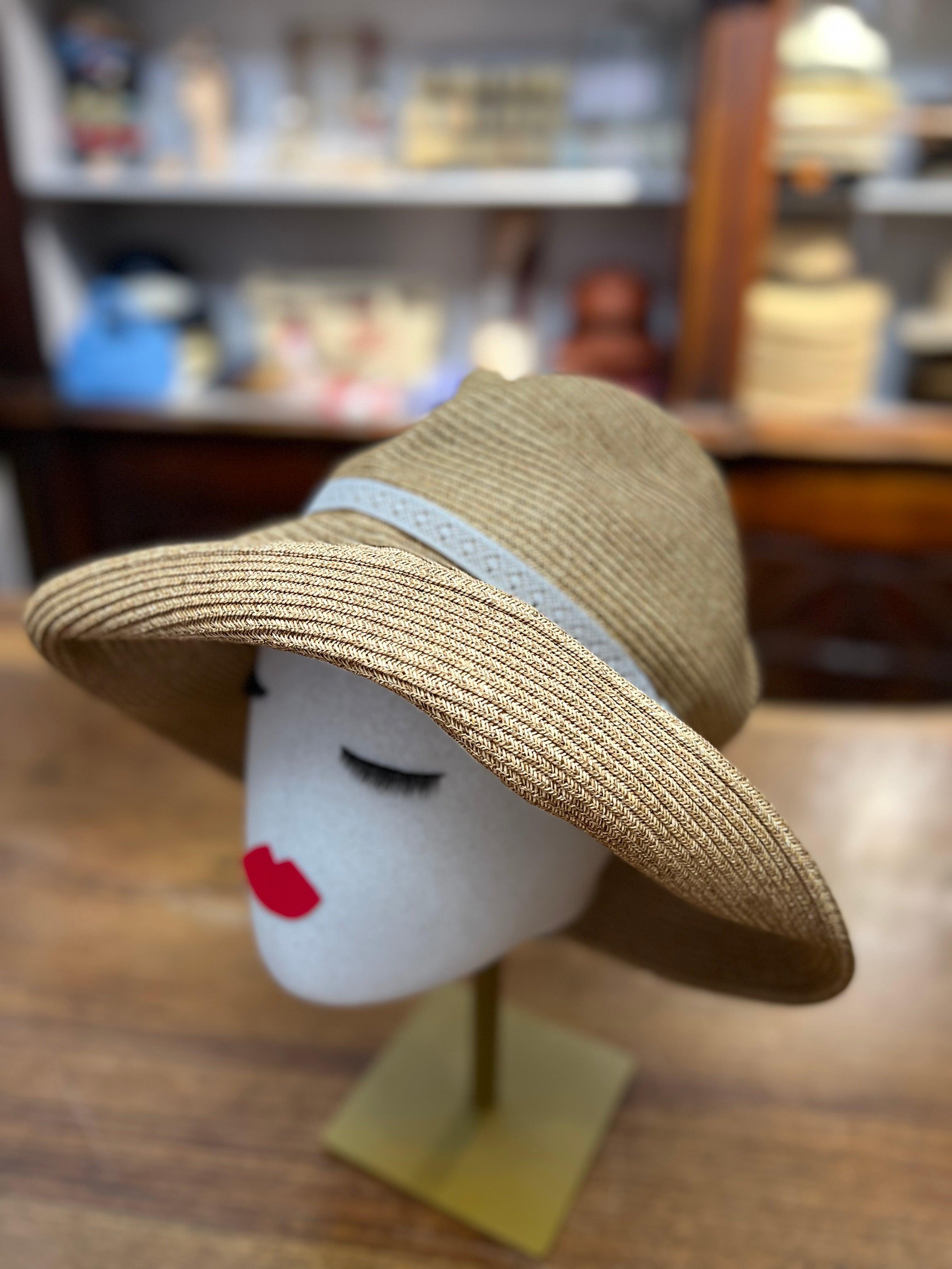 Cappello Donna In Paglia Pieghevole Nastro in Pizzo Bianco- Boxed Hat- Mature Ha - Cappelleria Bacca