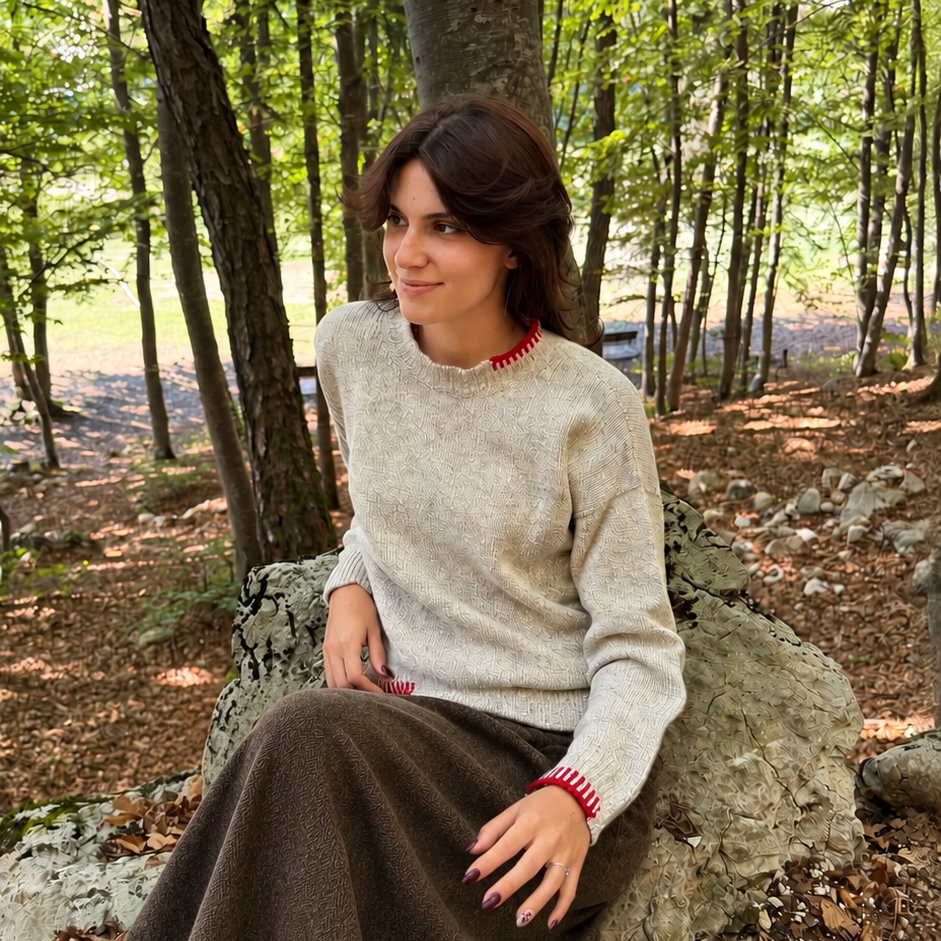 Maglia Donna Girocollo In Lana Merino e Cashmere - Con Dettaglio Ricamo